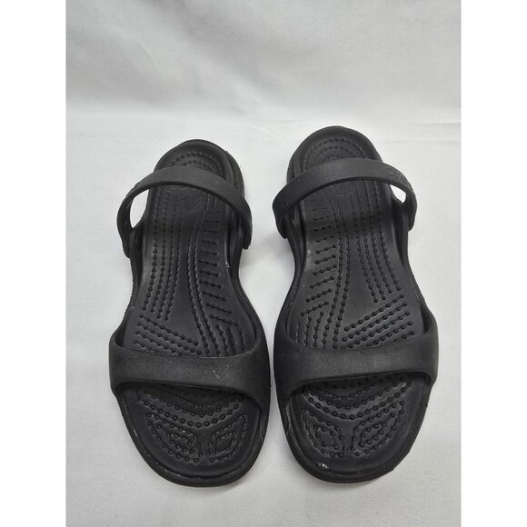 Crocs Sandals Black Cleo Relaxed Fit Strappy Slip On Shoes Women’s Size 7 - Picture 2 of 11